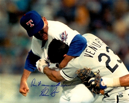Nolan Ryan Signed & "Dont Mess With Texas" Inscribed 16x20 Fight Photo (Ryan Holo & FSC) 